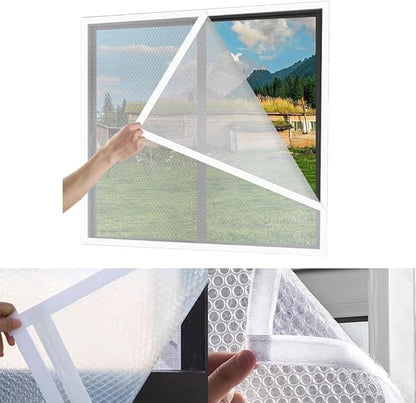 PVC Window Insulation Film 120x150cm Double Thickened 4mm Bubble Wrap Thermal Curtain for Doors and Windows, Transparent Weatherproof Soundproof Draft Stopper with Self-Adhesive