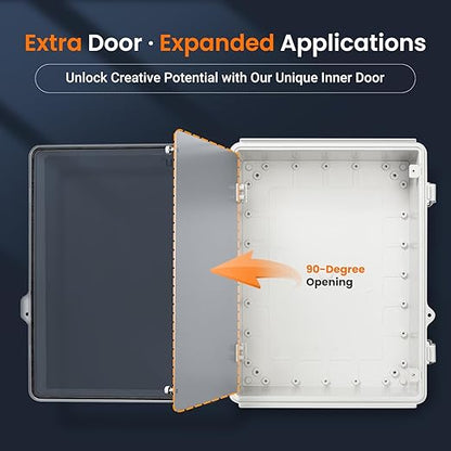 QILIPSU Waterproof Junction Box IP67 Outdoor Plastic Electrical Project Enclosure Weatherproof with Inner Door, Mounting Plate, Wall Brackets, Hinged Clear Cover 16.1"x12.2"x7.1" CC-D