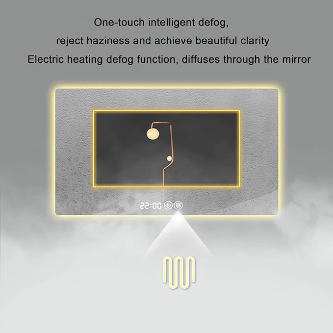 Bathroom Mirror with LED Lights，LED Bathroom Mirror，Smart Lighted Bathroom Mirror for Wall，Energy-Saving LED Smart Mirrors，with Demister Pad，Three-Color Light(H50*W70cm/H19.7*W27.6IN)