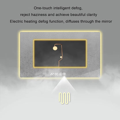 Bathroom Mirror with LED Lights，LED Bathroom Mirror，Smart Lighted Bathroom Mirror for Wall，Energy-Saving LED Smart Mirrors，with Demister Pad，Three-Color Light(H60*W80cm/H23.6*W31.5IN)
