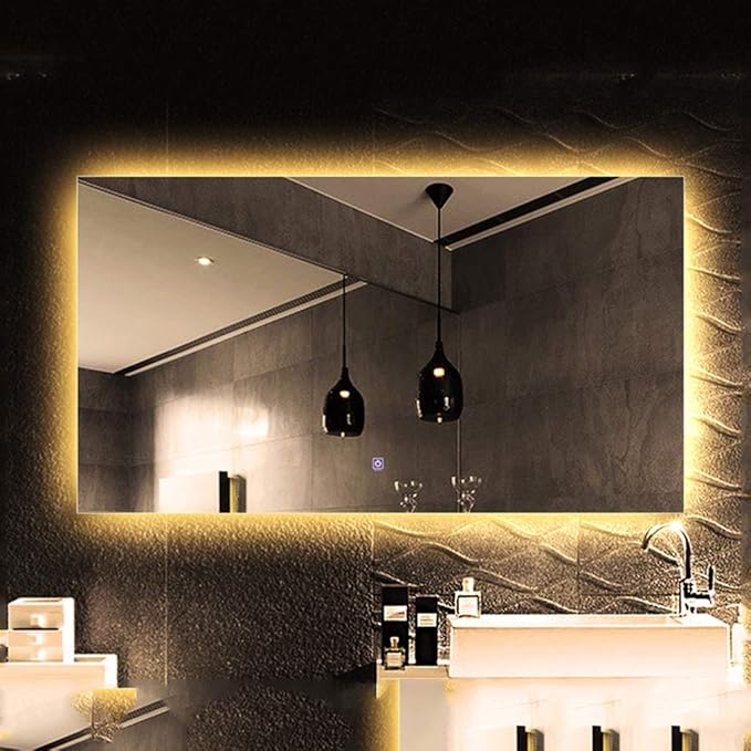 Wall Mirror Modern LED Bathroom Mirror with Defogging Backlit Bathroom Mirrors with Light and Touch Sensor Switch Demister Pad (Color : D Size : 50CMx70CM) (C 75CMx100CM)