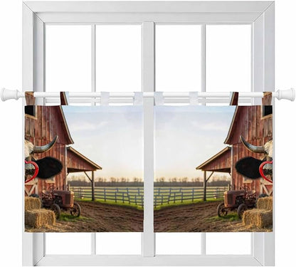 Farm Cows Kitchen Curtains 24 Inch Length, Small Window Curtains Tab Top, Farmhouse Barn Funny Animals Butterfly Light Filtering Short Window Treatments Tier Drapes 27.5"x24" 2 Panel
