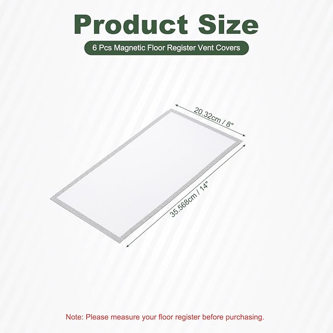 YOKIVE 6 Pcs Magnetic Floor Vent Covers, Floor Register Cover PVC Mesh Air Vent Screen Filters, Great for Home Floor, Wall, Ceiling, Catch Debris Hair Dust (White, 14-Inch x 8-Inch)