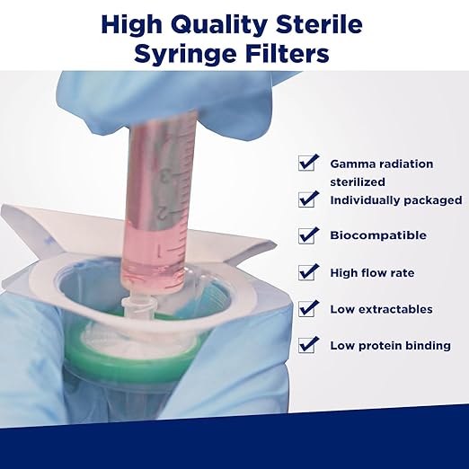 Membrane Solutions 100 Pack Syringe Filter Sterile PES Hydrophilic Filtration 0.22um Pore Size, 33mm Membrane Diameter Sterile PES Membrane Individually Packed