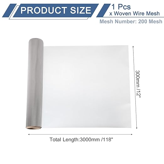 uxcell 200 Mesh 118" x 12" Woven Wire Mesh, 304 Stainless Steel Air Vent Filter Screen, Window Screen Mesh for DIY Projects Vents Cover Filtration Animals Fence