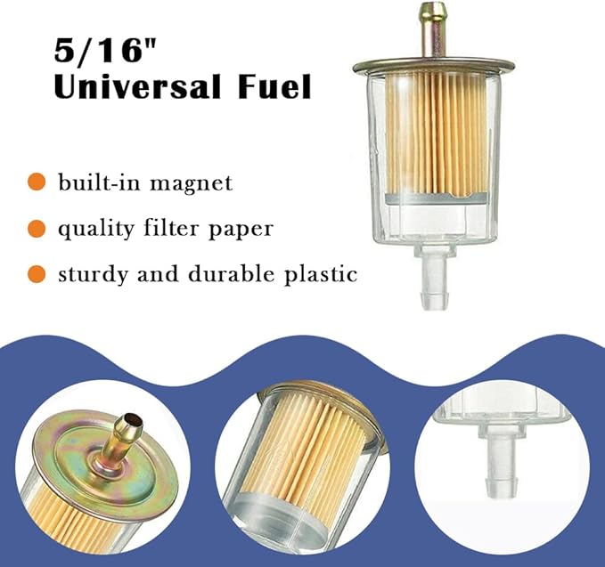 4PCS 5/16" Universal Fuel Filters with 8PCS 14mm Hose Clamps Gas Inline Fuel Filter Replacement for Motorcycles, Cars, Trucks HE007