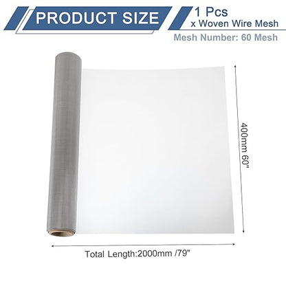 uxcell 60 Mesh 79" x 16" Woven Wire Mesh, 304 Stainless Steel Air Vent Filter Screen, Window Screen Mesh for DIY Projects Vents Cover Filtration Animals Fence