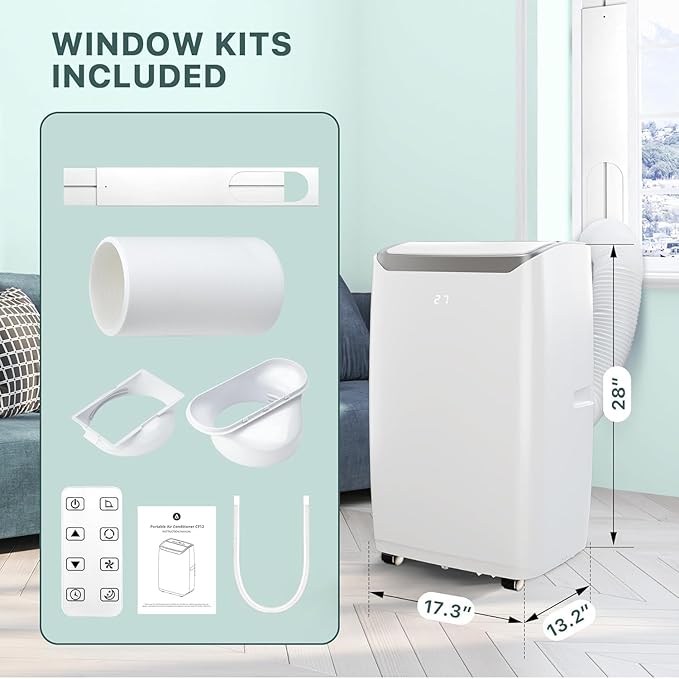 Portable Air Conditioners, 12000 BTU Portable AC for Rooms Up to 550 Sq.Ft. 3-In-1 AC with Fast Cooling, Dehumidifier & Three Speed Fan, 24H Timer/Remote Control/Ultra Quiet for Bedroom, White