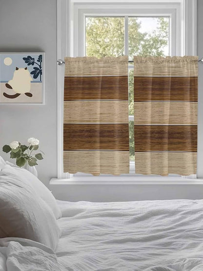 Retro Country Brown Wooden Board Window Valance Curtains, Farmhouse Gradient Plank Light Filtering Kitchen Valance with 3-inch Rod Pocket for Living Room Bathroom Bedroom,2 Panel,52x54In