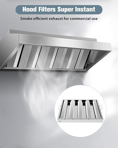 Hood Filters 430 Stainless Steel 19.5W x 19.5H Inch, 4 Grooves Commercial Hood Filters, Commercial Kitchen Range Hood Filter for Grease Rated Commercial Kitchen Exhaust Hoods, 6 Pack