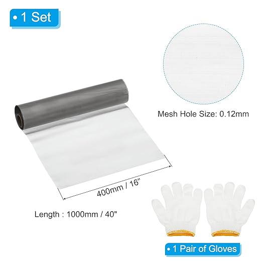 PATIKIL 40" L x 16" W Woven Wire Mesh, 120 Mesh 304 Stainless Steel Air Vent Filter Screen with Gloves for Window Security Vent Cover Filtration Animals Fence