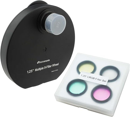 Astromania 1.25" Multiple 9-Position Filter Wheel for Telescope - with LRGB Filter Set