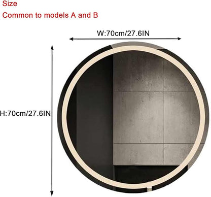 Round Led Bathroom Mirror,Round Bathroom Mirror with LED Lights，Bathroom Mirror with LED Lights,Demister pad，Dimmable Touch Switch Makeup Smart LED Mirror(B,H70*W70cm/H27.6*W27.6IN)