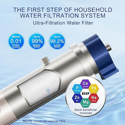 Under Sink Water Filter System Reduces 99% of Contaminants>0.01μm, 4.4GPM/26K Gal, Stainless Steel Ultra-Filtration Water Filter for Sink with 3-5 Year Service Life for Well & City Water- UF2