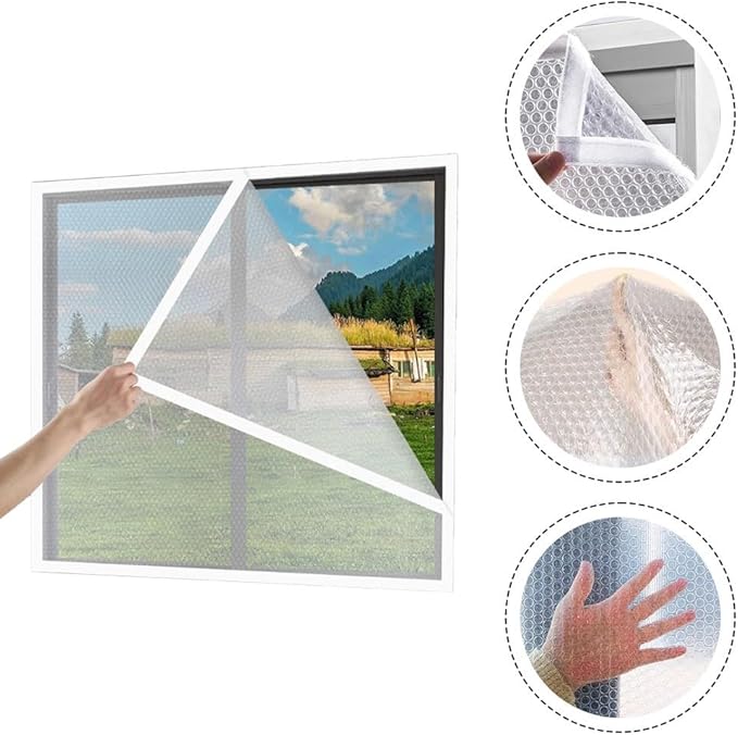 PVC Window Insulation Film 120x150cm Double Thickened 4mm Bubble Wrap Thermal Curtain for Doors and Windows, Transparent Weatherproof Soundproof Draft Stopper with Self-Adhesive