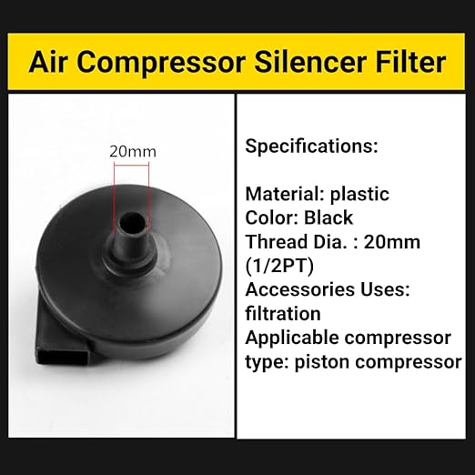 Air Compressor Intake Filter and Silencer 20mm 1/2PT Replacement Part Reduces Noise for Air Compressors and Pumps