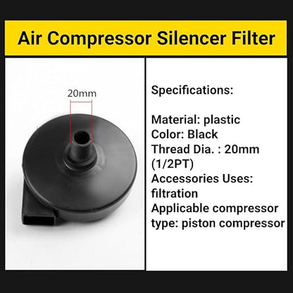 Air Compressor Intake Filter and Silencer 20mm 1/2PT Replacement Part Reduces Noise for Air Compressors and Pumps
