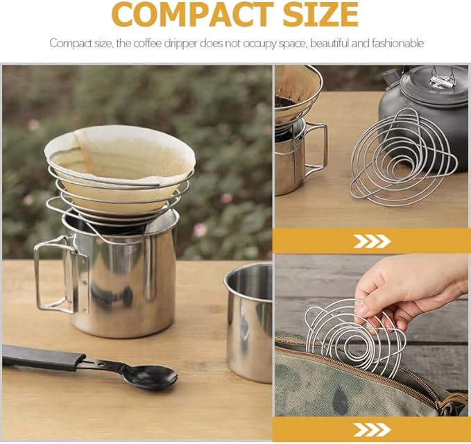 Cabilock Foldable Stainless Steel Coffee Filter Dripper Portable Cone Funnel Reusable Accessory Compact Coffee Maker Filter for Daily Household Use