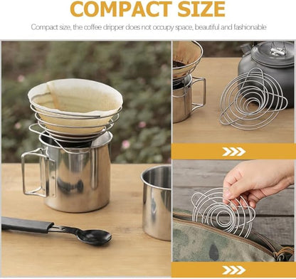 Cabilock Foldable Stainless Steel Coffee Filter Dripper Portable Cone Funnel Reusable Accessory Compact Coffee Maker Filter for Daily Household Use