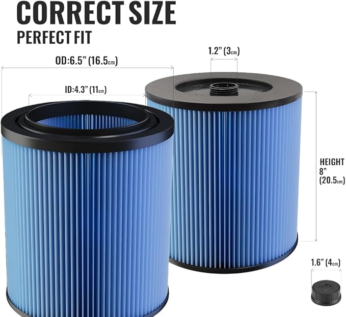 17907 Fine-Dust Cartridge Vacuum Filter – Compatible with Craftsman 9-17907 Shop Vac 5–20 Gallon, 3-Layer Pleated Replacement for Wet/Dry Vacuums