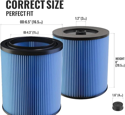 17907 Fine-Dust Cartridge Vacuum Filter – Compatible with Craftsman 9-17907 Shop Vac 5–20 Gallon, 3-Layer Pleated Replacement for Wet/Dry Vacuums