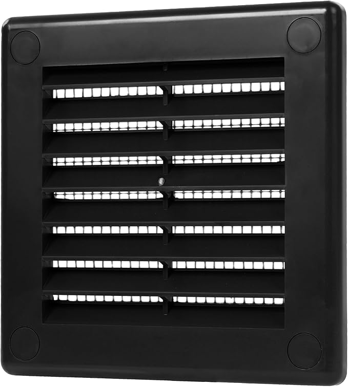 Repa Market 4 x 4 Inch (Outer) Black Square Air Vent Cover - Plastic Fresh Air Intake Vent - AC Cover with Nylon Mesh Screen, Wall, Ceiling HVAC Return Air Register, Modern Soffit Vents