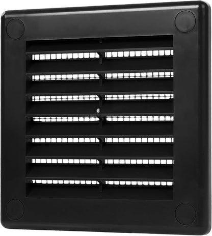 Repa Market 4 x 4 Inch (Outer) Black Square Air Vent Cover - Plastic Fresh Air Intake Vent - AC Cover with Nylon Mesh Screen, Wall, Ceiling HVAC Return Air Register, Modern Soffit Vents