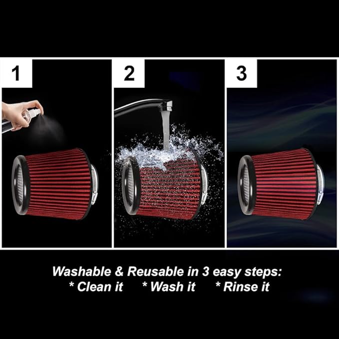 Universal 3" 76mm High-Flow Air Filter, Reusable Cone Cold Air Intake, High Performance, Washable, Clamp-On Car High Flow Dry Air Kit, Flange Diameter: 3 Inch, Filter Height: 6.4 Inch, Green