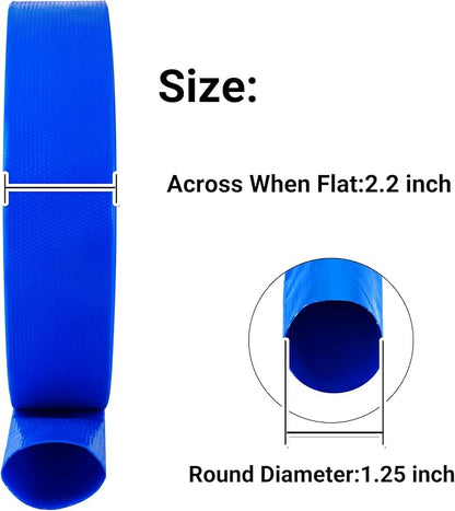 1-1/4" x 50 FT Pool Backwash Hose, Blue Heavy Duty Reinforced PVC Lay Flat Water Discharge Hose for Swimming Pool Filter Pump,with 2 Clamp