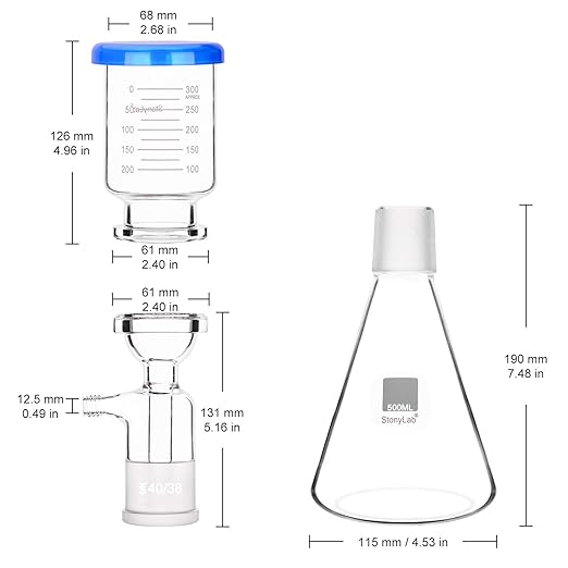 stonylab Borosilicate Glass Filtration Apparatus, Vacuum Filter Kit with 500ml Filtering Flask