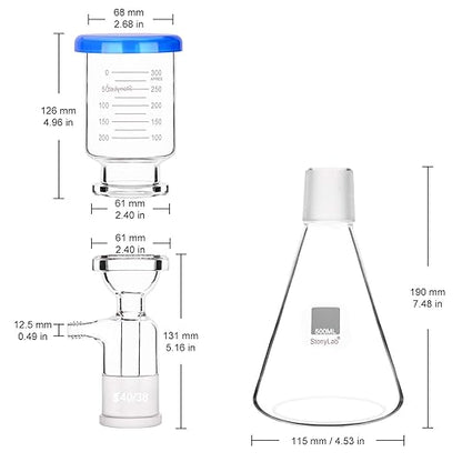 stonylab Borosilicate Glass Filtration Apparatus, Vacuum Filter Kit with 500ml Filtering Flask