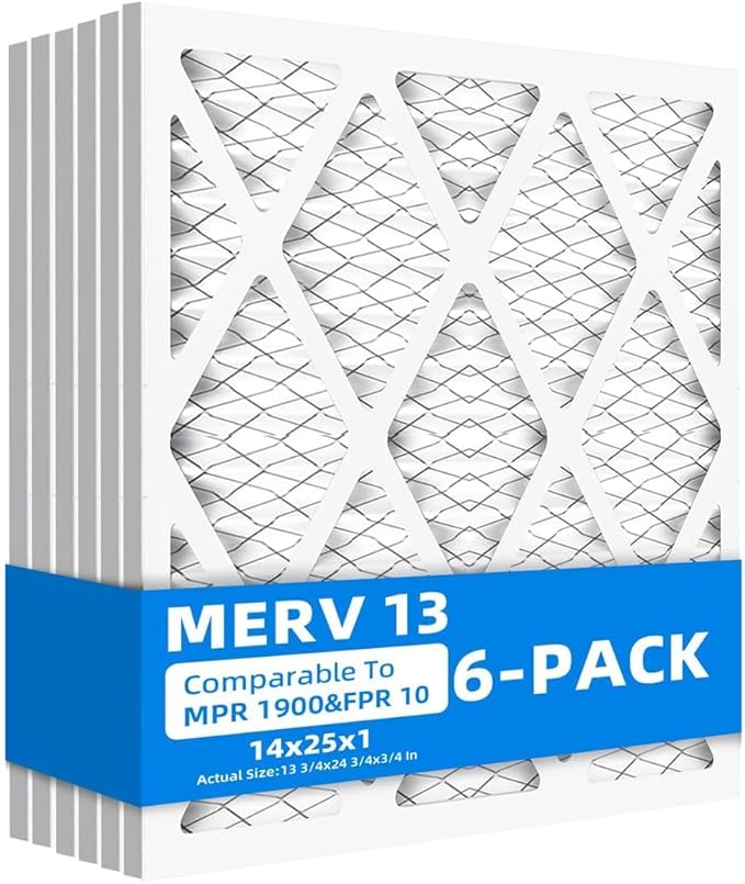 (6 Pack) 14x25x1 Air Filters, MPR 1900 & FPR 10, MERV 13 Pleated Air Filter (Actual Size: 13.75" x 24.75" x 0.75")