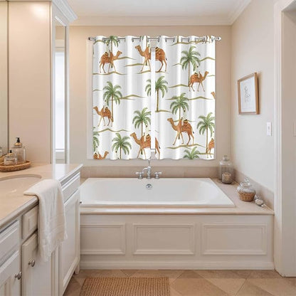 2 Panel Kitchen Cafe Curtains, Desert Camels Sunlight Filtering Nature Air Through, Home Decor Window Covering Tier Curtains for Bedroom Living Room 104W x 84L inch Tropical Date Palm Trees Animal