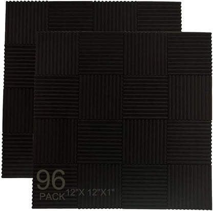 96 Pack Allxinlog Absorb the echo Acoustic Foam Panel Wedge Studio Soundproofing Wall Tiles 12" X 12" X 1" (96-BLACK)