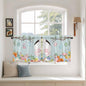 Easter Bunny Kitchen Tier Curtains 24 Inch Long 2 Panel Set,Rod Pocket Cafe Small Window Curtains Over Sink,Easter Eggs Spring Farmhouse Wood Grain Teal Blue Light Filtering Short Drapes 27.5"W x 24"L