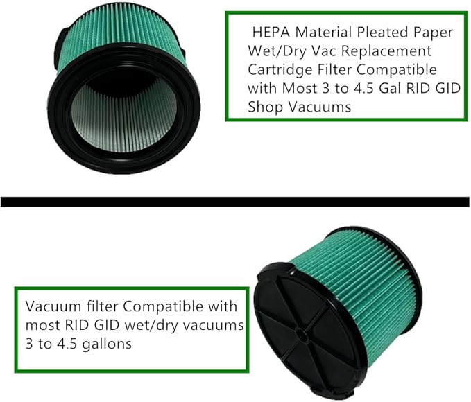 2 PACK yamoutai VF3600 HEPA Material Pleated Paper Wet/Dry Vac Replacement Cartridge Filter Compatible with Most 3 to 4.5 Gal Shop Vacuums
