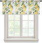 Spring Summer Lemon Sheer Valance Curtains, Leaf Flower White Wood Grain Light Filtering Kitchen Valances Rod Pocket Voile Curtain Window Treatment for Bedroom/Living Room/Basement 42Wx12L