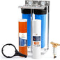 Aquaboon 2-Stage Whole House Water Filter System 20x4.5 inch with Prefilter & KDF, Sediment, Gauge & Release, Wrench, Freestanding Steel Frame