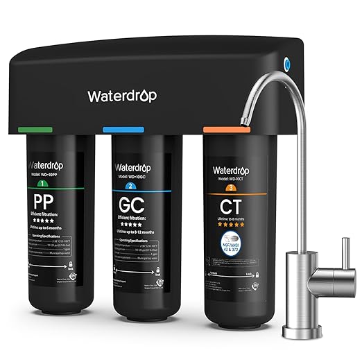 Waterdrop TSB 8 Layer Under Sink Water Filter, Reduces PFAS, PFOA/PFOS, Fluoride, Chlorine, Bad Taste & Odor, with Dedicated Faucet, NSF/ANSI 42 Certified Element, Under Sink Water Filtration System