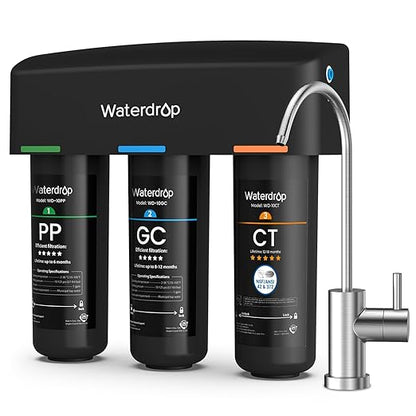 Waterdrop TSB 8 Layer Under Sink Water Filter, Reduces PFAS, PFOA/PFOS, Fluoride, Chlorine, Bad Taste & Odor, with Dedicated Faucet, NSF/ANSI 42 Certified Element, Under Sink Water Filtration System