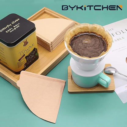 BYKITCHEN Size 02 Cone Coffee Filters, Set of 200, Disposable Paper Coffee Filters, Size 02 Natural Paper Filters for Pour Over Coffee Dripper and Coffee Maker (Natural Brown)