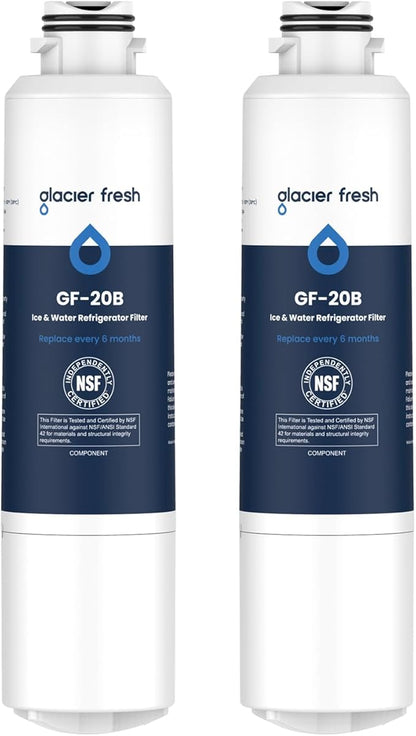 GLACIER FRESH Compatible with Samsung DA29-00020B Refrigerator Water Filter, DA29-00020A/B, DA29-00020B-1, HAF-CIN/EXP, 46-9101, RF4267HARS For French Door Fridge Kitchen (2 PACK)