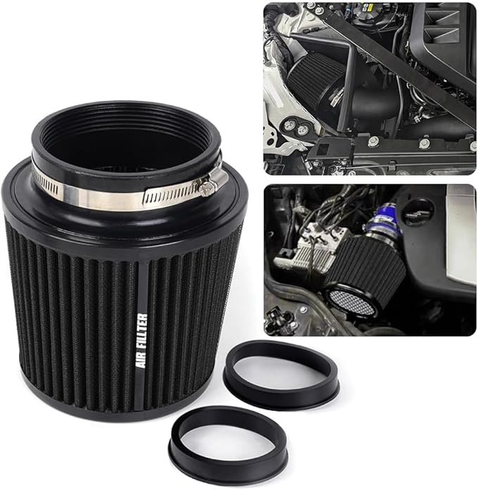 3" 3.5" 4" Inlet Car Replacement Cold Air Intake Filter 76mm 89mm 102mm 3 Sizes in 1 High Flow Performance Cone Air Filter (Black)