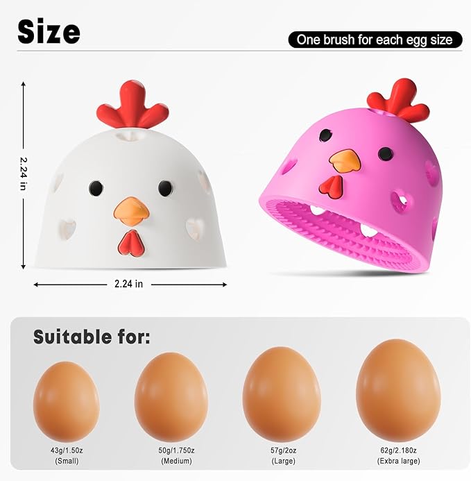 2PCS Egg Brush,Egg Cleaner, Egg Washer for Fresh Eggs,Egg Scrubber Farm Fresh Egg Cleaning Brush, Silicone Practical Vegetable and Fruit Scrubber Tool (White and Pink)