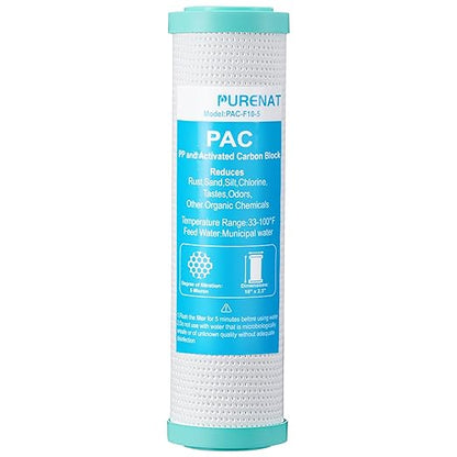 10"x2.5" Polypropylene and Carbon Block Compound Filter,5 Micron Water Filter Cartridge Replacement for Under Sink Water or RV Filter System,Highly Effective Reduces Sediment,Chlorine,Bad Taste&Odor