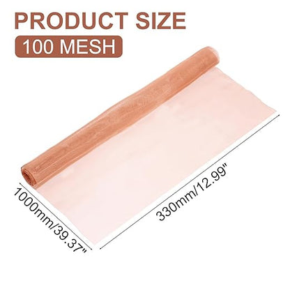 uxcell Copper Mesh, 40" x 13" 100 Mesh Pure Copper Wire Mesh Dense Filter Screen Mesh for Hole Blocking Gardening Sealing Distilling