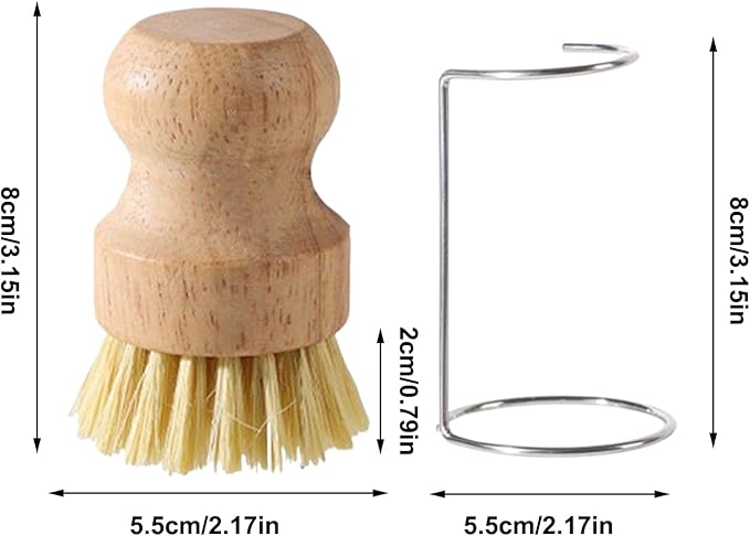 Kitchen Brush, Scrubber Cleaner with Wooden Handle and Drain Rack, Dish Scrubber for Sink Pots Pans Shower Bathroom Grout Tile Washing