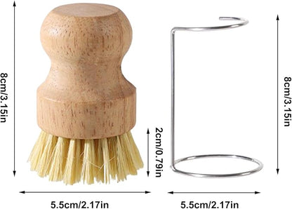 Kitchen Brush, Scrubber Cleaner with Wooden Handle and Drain Rack, Dish Scrubber for Sink Pots Pans Shower Bathroom Grout Tile Washing