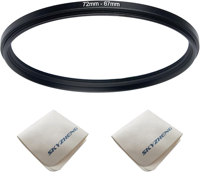 72mm Lens to 67mm Camera Lens Adapter 72mm to 67mm Step Down Ring Adapter Ring for All Brands of UV ND CPL, with Premium Lens Wiping Cloth 2 Pack (72mm-67mm)