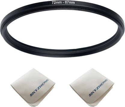72mm Lens to 67mm Camera Lens Adapter 72mm to 67mm Step Down Ring Adapter Ring for All Brands of UV ND CPL, with Premium Lens Wiping Cloth 2 Pack (72mm-67mm)